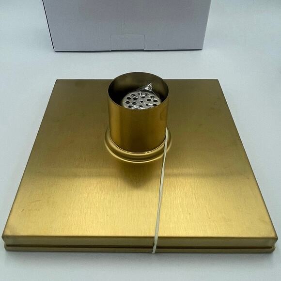 Signature Hardware 8” Cohen Square Polished Brass Tile-In Shower Drain - Picture 1 of 12
